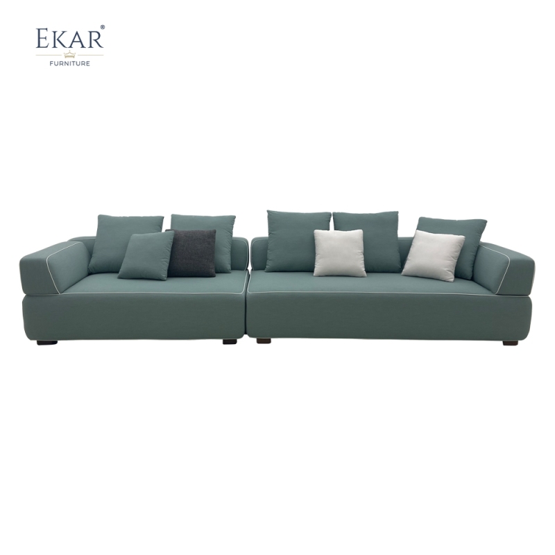 Modern Outdoor Sofa with Linen-Blend Fabric and Solid Teak Frame, Modular Patio Seating