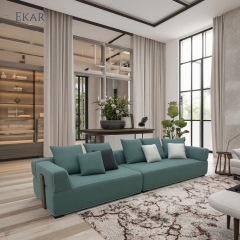 Modern Outdoor Sofa with Linen-Blend Fabric and Solid Teak Frame, Modular Patio Seating