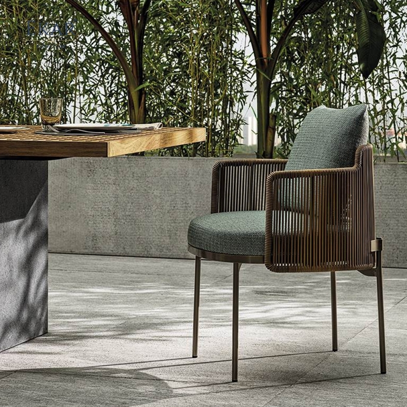 Modern Outdoor Rattan Dining Chair with Steel Frame, Stackable Patio Seating