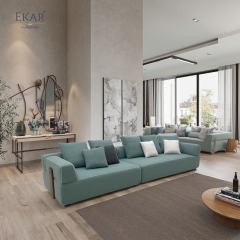 Modern Outdoor Sofa with Linen-Blend Fabric and Solid Teak Frame, Modular Patio Seating