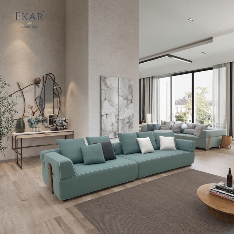 Modern Outdoor Sofa with Linen-Blend Fabric and Solid Teak Frame, Modular Patio Seating