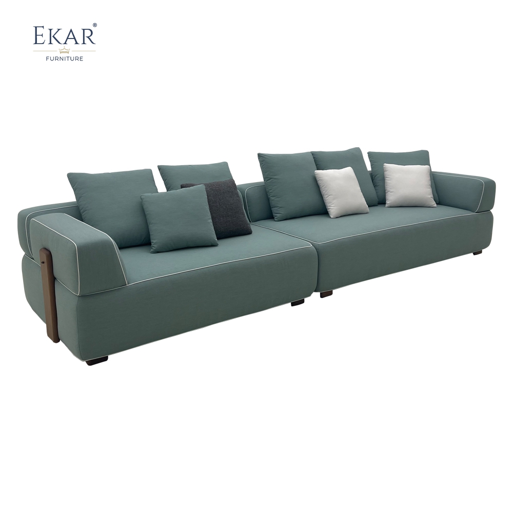 Modern Outdoor Sofa with Linen-Blend Fabric and Solid Teak Frame, Modular Patio Seating