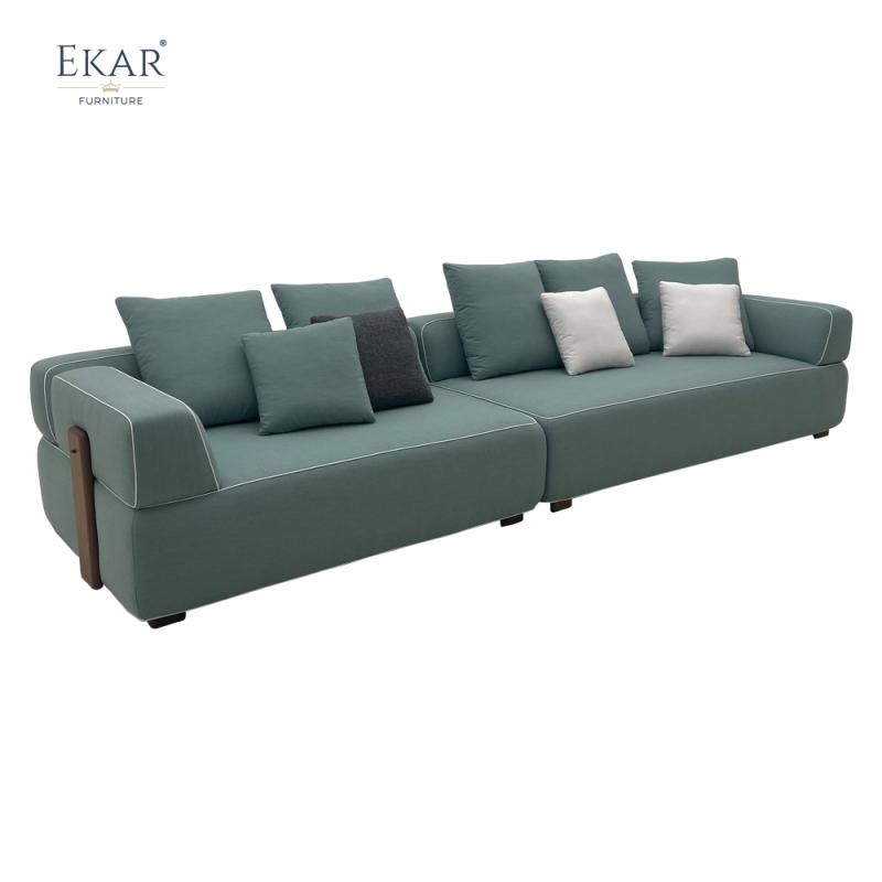 Modern Outdoor Sofa with Linen-Blend Fabric and Solid Teak Frame, Modular Patio Seating