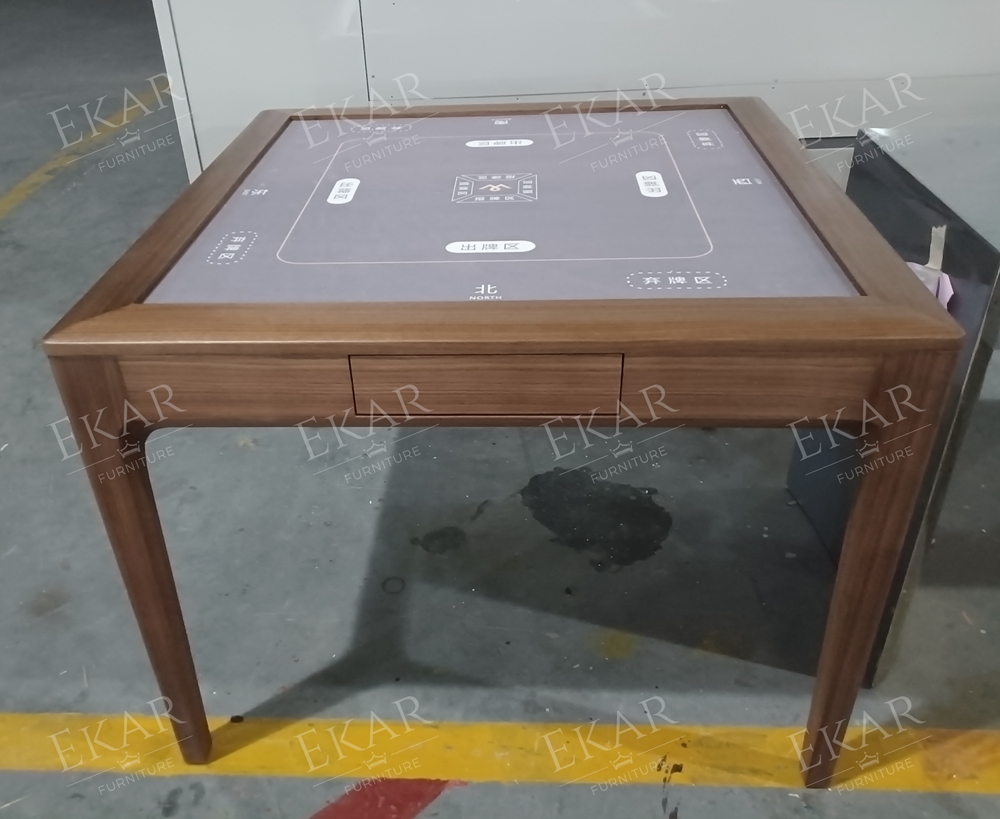 Modern Square Game Table with Felt Surface and Wooden Frame