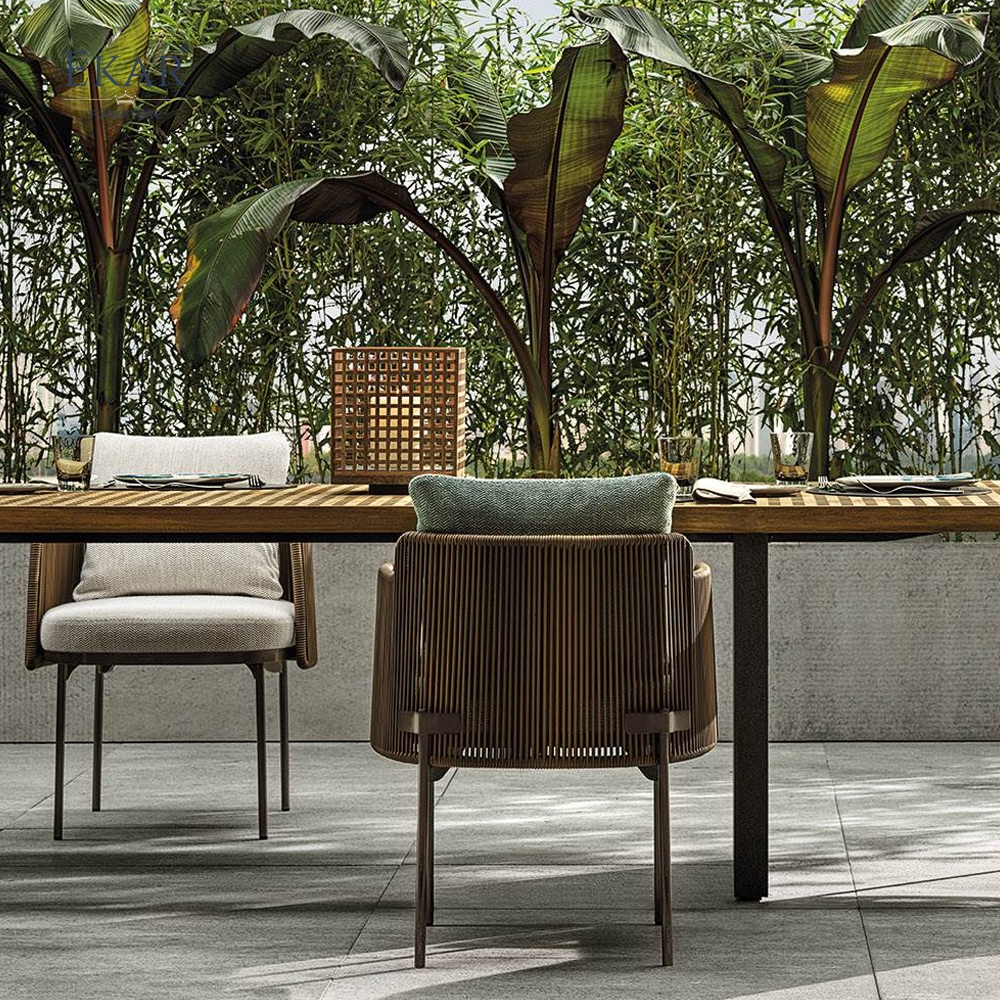 Modern Outdoor Rattan Dining Chair with Steel Frame, Stackable Patio Seating