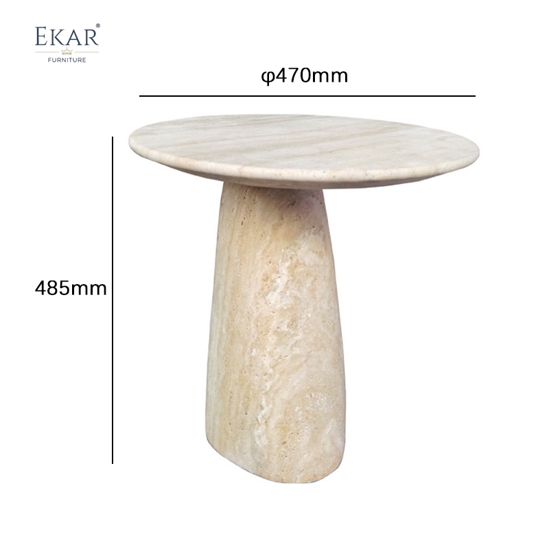 Compact Travertine Outdoor Side Table, Modern Patio Accent Table