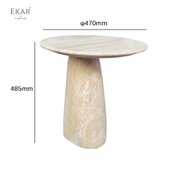 Compact Travertine Outdoor Side Table, Modern Patio Accent Table