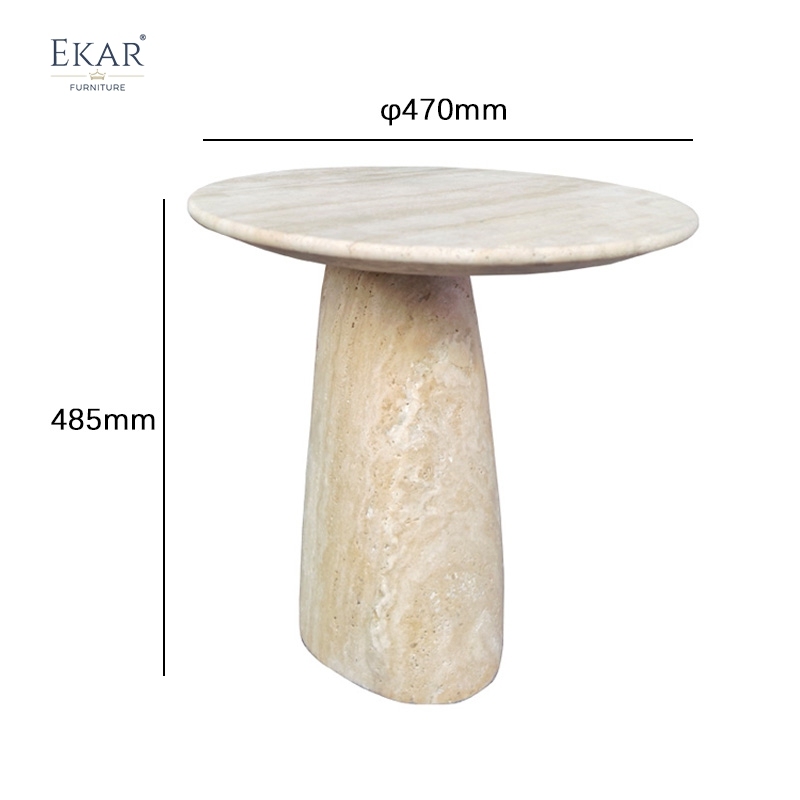 Compact Travertine Outdoor Side Table, Modern Patio Accent Table