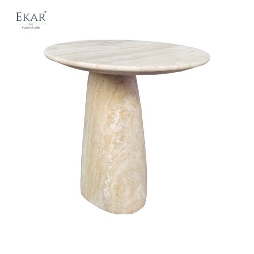 Compact Travertine Outdoor Side Table, Modern Patio Accent Table