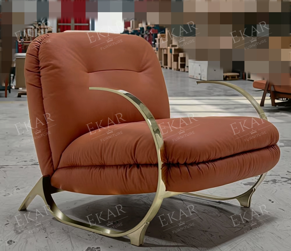 Elegant Brass Lounge Chair with Embossed Craftsmanship