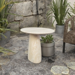Compact Travertine Outdoor Side Table, Modern Patio Accent Table