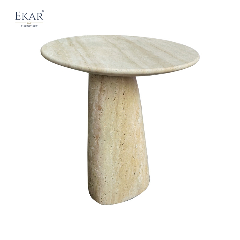 Compact Travertine Outdoor Side Table, Modern Patio Accent Table