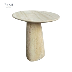Compact Travertine Outdoor Side Table, Modern Patio Accent Table