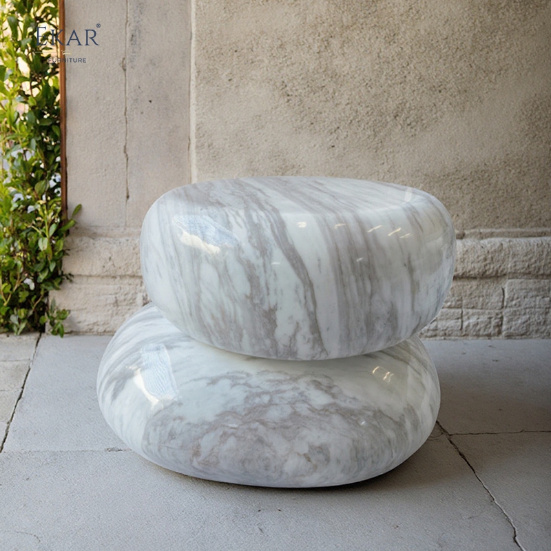 Modern Outdoor Natural Stone Coffee Table, All-Weather Patio Centerpiece