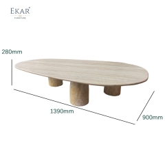 Solid Travertine Outdoor Coffee Table, Modern Natural Stone Patio Centerpiece