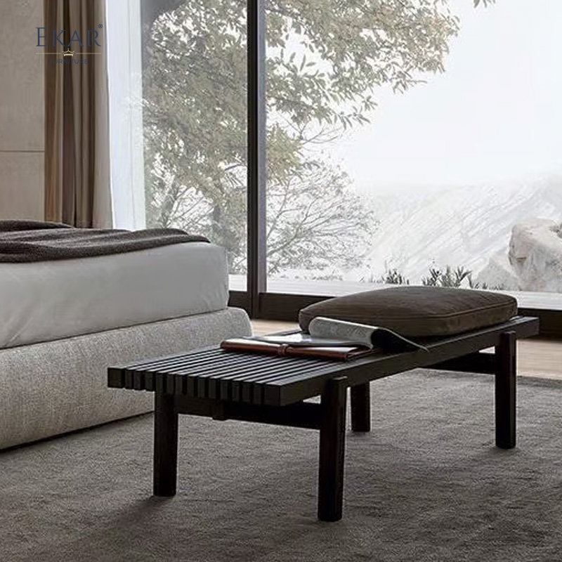 Modern Solid Wood Outdoor Bench with Fabric Cushion, Weather-Resistant