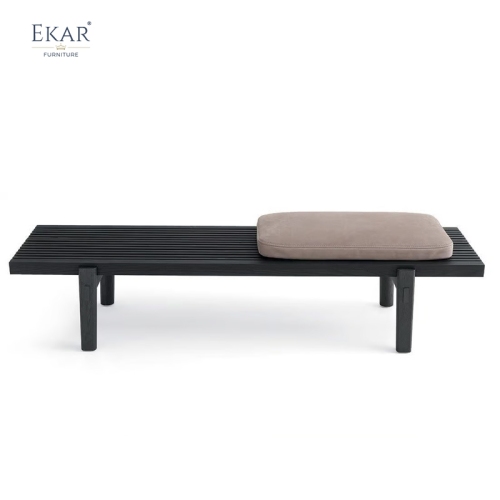 Modern Solid Wood Outdoor Bench with Fabric Cushion, Weather-Resistant