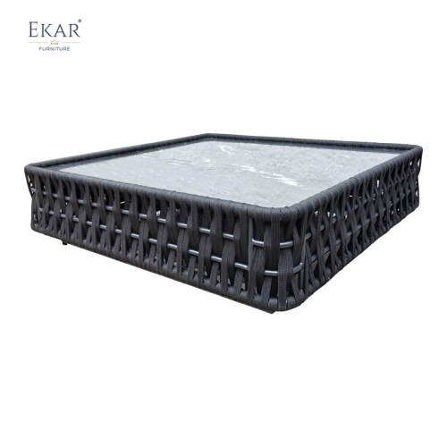 Contemporary Rattan Coffee Table - Stainless Steel Outdoor Side Table