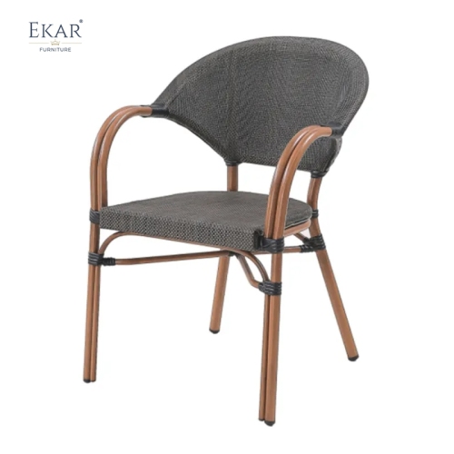 PE Rattan Dining Chair - Stackable Outdoor Metal Frame Seating