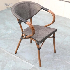 PE Rattan Dining Chair - Stackable Outdoor Metal Frame Seating
