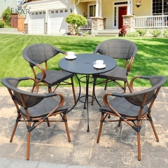 PE Rattan Dining Chair - Stackable Outdoor Metal Frame Seating