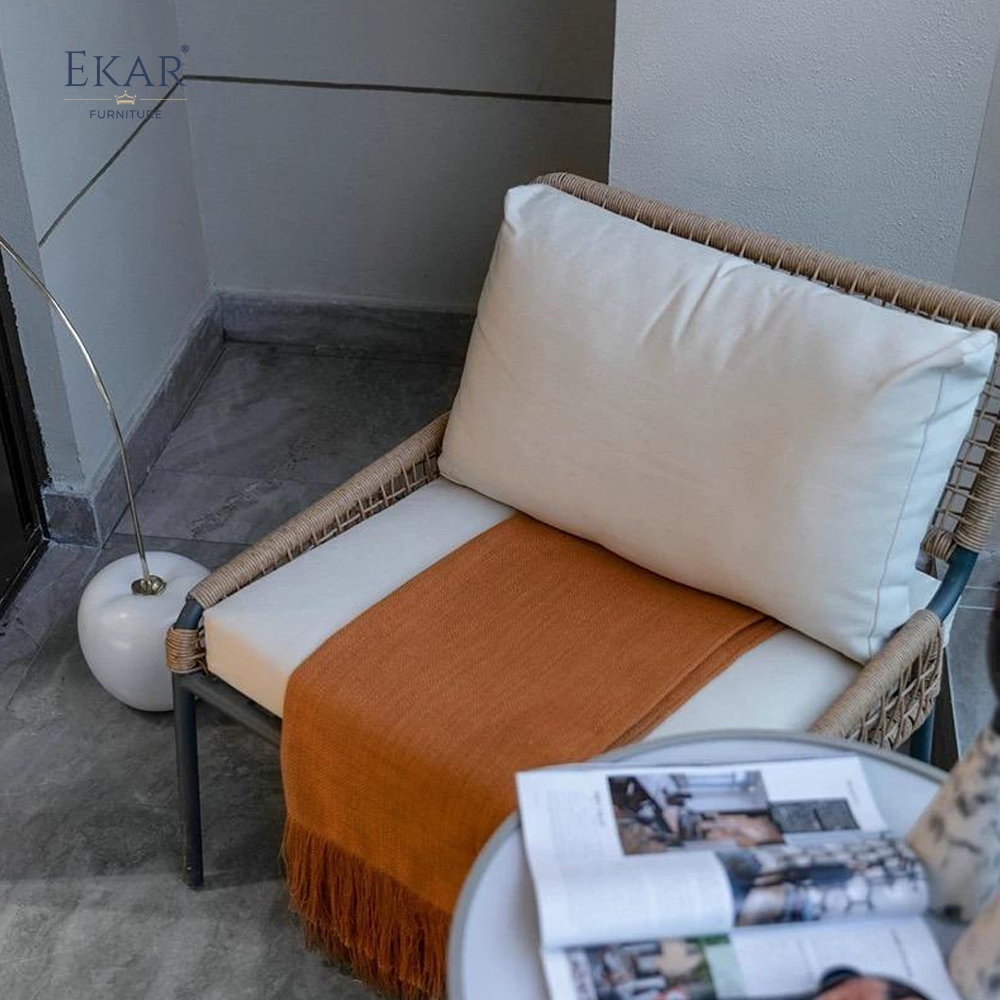 All-Weather Lounge Chair - PE Rattan & Fabric Cushion on Steel Frame