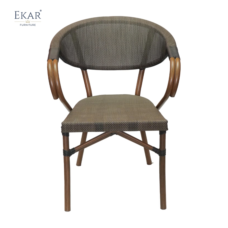 PE Rattan Dining Chair - Stackable Outdoor Metal Frame Seating