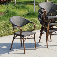 PE Rattan Dining Chair - Stackable Outdoor Metal Frame Seating