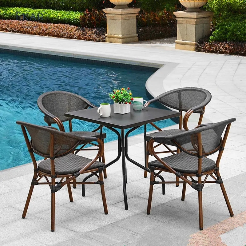 PE Rattan Dining Chair - Stackable Outdoor Metal Frame Seating