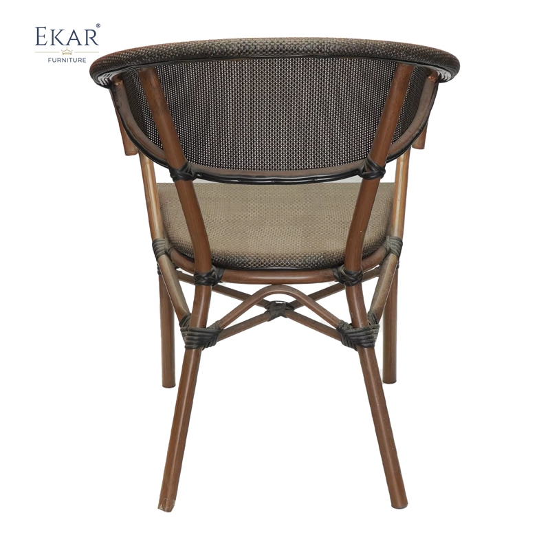 PE Rattan Dining Chair - Stackable Outdoor Metal Frame Seating