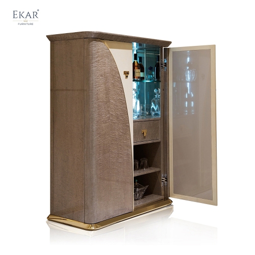 Metal Decoration High Gloss Veneer 2 Doors Cabinet