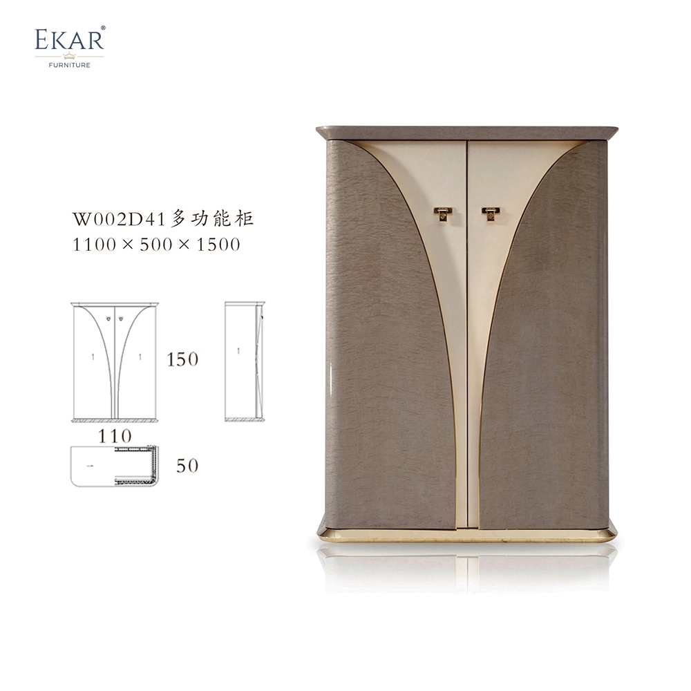 Metal Decoration High Gloss Veneer 2 Doors Cabinet