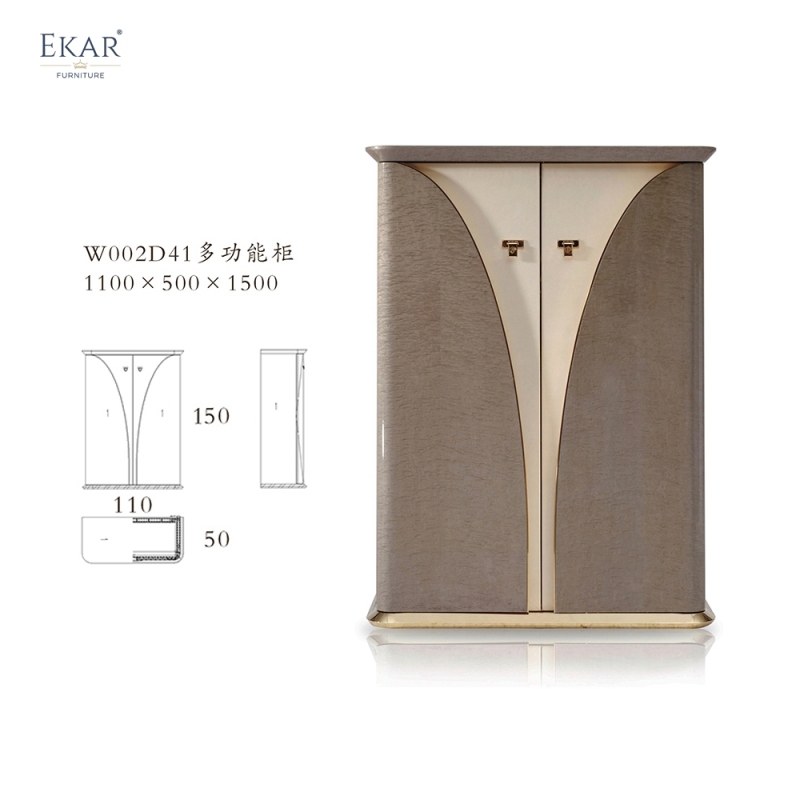 Metal Decoration High Gloss Veneer 2 Doors Cabinet