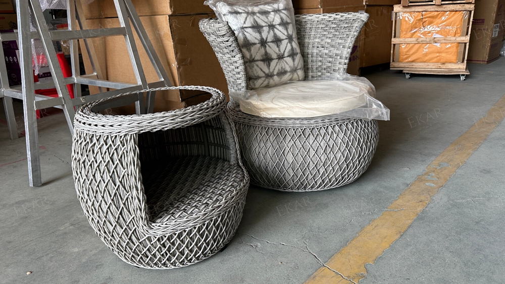 Coastal Woven Rattan Outdoor Set - Sunset Lounge Chairs & Side Table for Resort Villas & Hotel Terraces