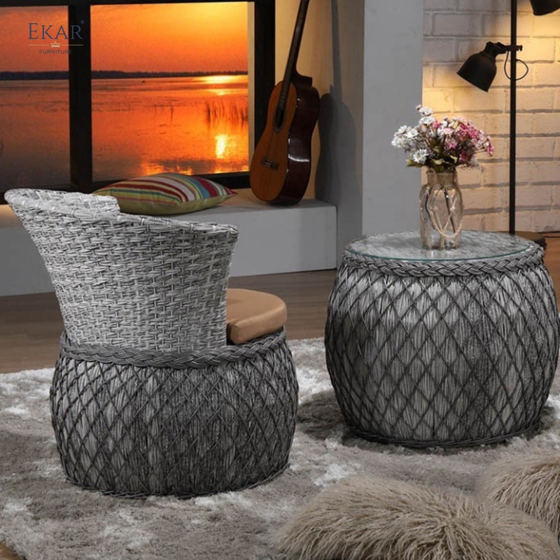 Coastal Woven Rattan Outdoor Set - Sunset Lounge Chairs & Side Table for Resort Villas & Hotel Terraces