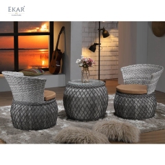 Coastal Woven Rattan Outdoor Set - Sunset Lounge Chairs & Side Table for Resort Villas & Hotel Terraces