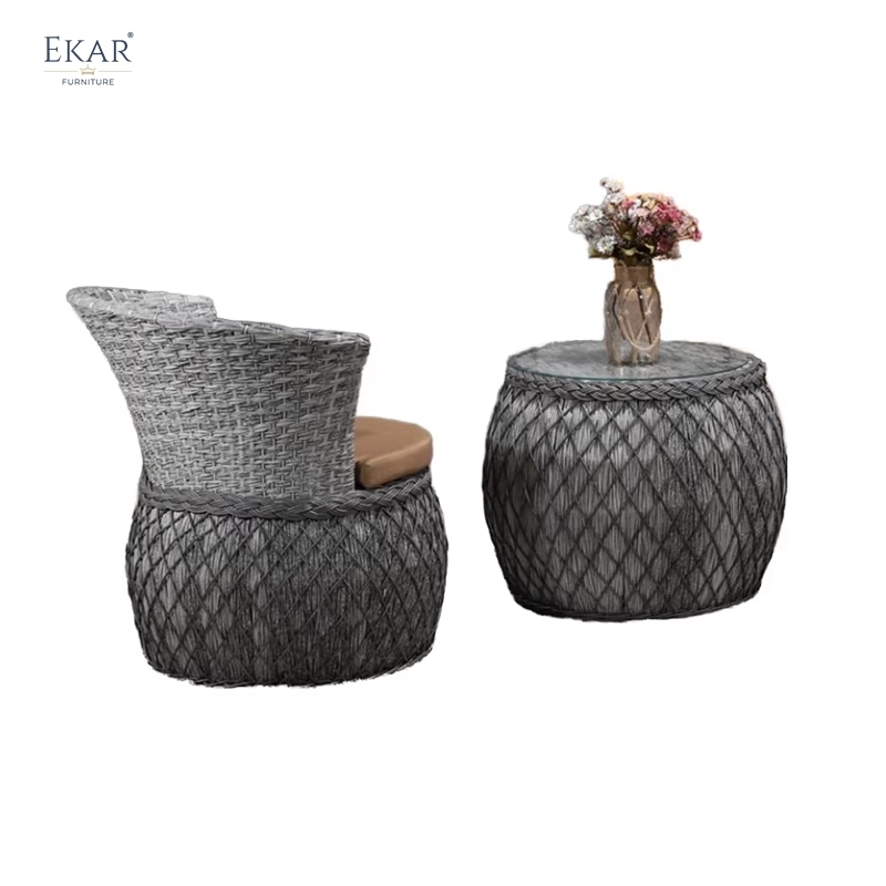 Coastal Woven Rattan Outdoor Set - Sunset Lounge Chairs & Side Table for Resort Villas & Hotel Terraces