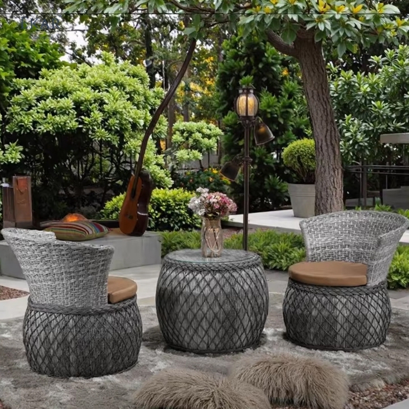 Coastal Woven Rattan Outdoor Set - Sunset Lounge Chairs & Side Table for Resort Villas & Hotel Terraces