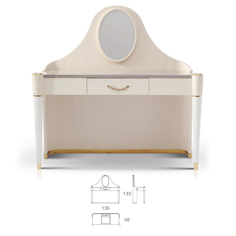White Leather Elegant Bedroom Dressing Table With Mirror