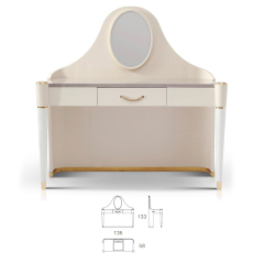 White Leather Elegant Bedroom Dressing Table With Mirror