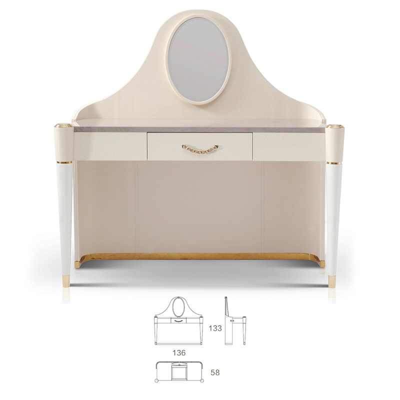 White Leather Elegant Bedroom Dressing Table With Mirror