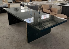Modern Orange Rectangular Dining Table – Sleek Design with Sturdy Metal Legs