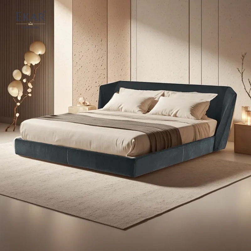 Ekar Furniture Modern Minimalist Solid Wood &amp; Fabric Bed