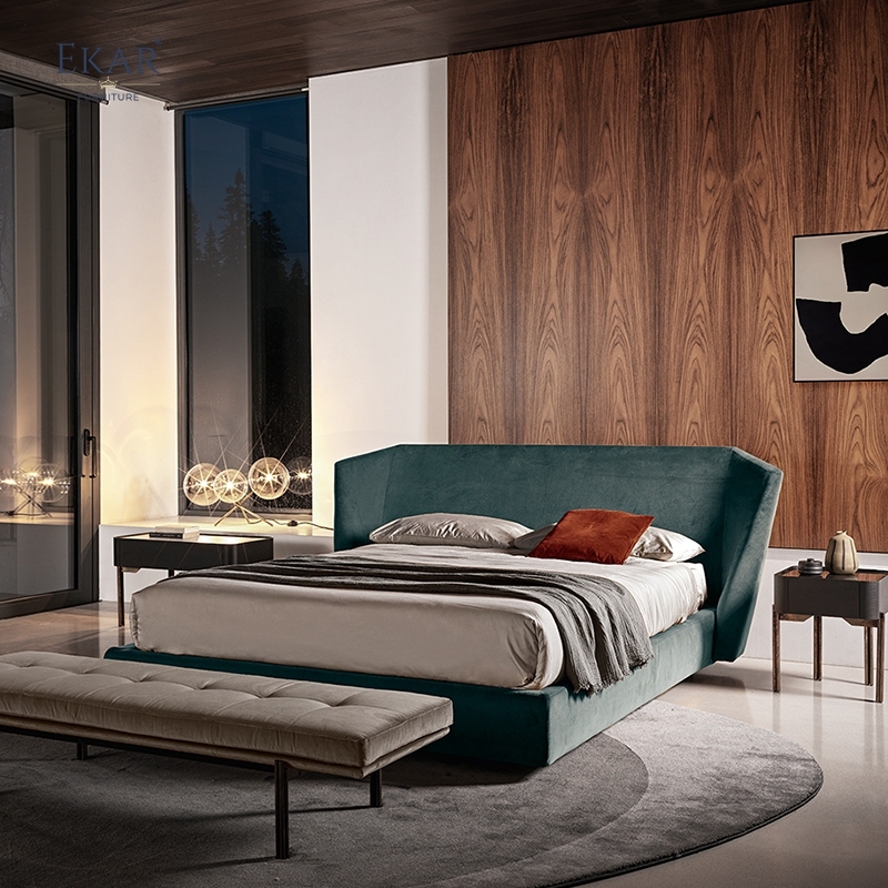 Ekar Furniture Modern Minimalist Solid Wood &amp; Fabric Bed