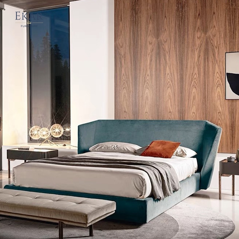 Ekar Furniture Modern Minimalist Solid Wood &amp; Fabric Bed