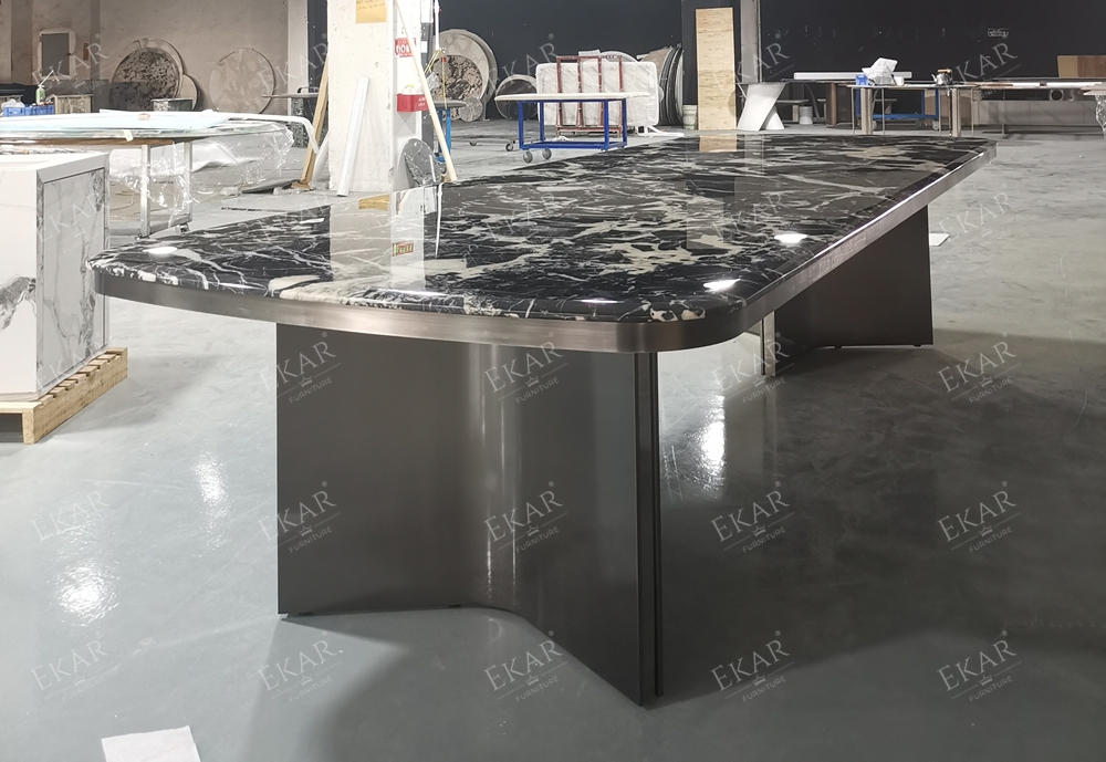 EKAR Arch Panel Base Oval Dining Table | Modern Minimalist Marble & Stone Top Dining Table | EKAR FURNITURE