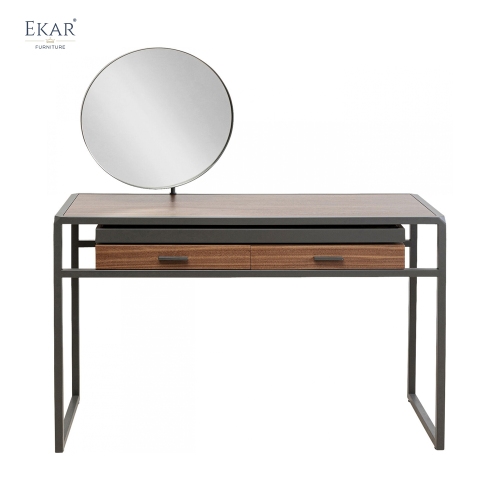 Minimalist Dressing Table — Modern Vanity Desk with Oval Mirror &amp; Hidden Storage, Solid Wood for Bedroom Sanctuary