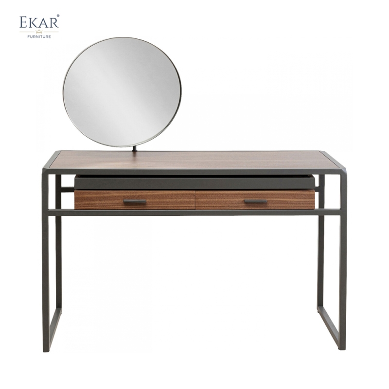 Minimalist Dressing Table — Modern Vanity Desk with Oval Mirror & Hidden Storage, Solid Wood for Bedroom Sanctuary