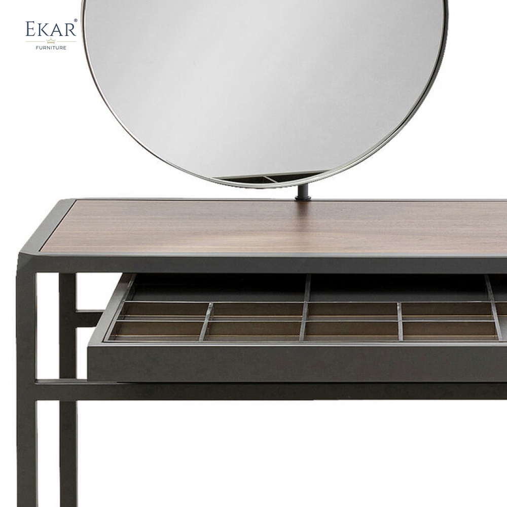 Minimalist Dressing Table — Modern Vanity Desk with Oval Mirror & Hidden Storage, Solid Wood for Bedroom Sanctuary