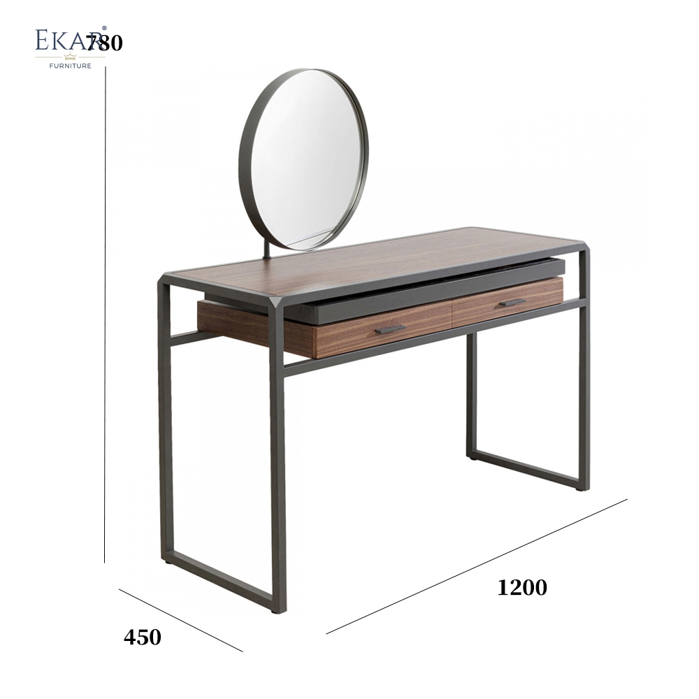 Minimalist Dressing Table — Modern Vanity Desk with Oval Mirror & Hidden Storage, Solid Wood for Bedroom Sanctuary